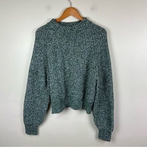 UNIVERSAL THREAD Green Heathered Chunky Cropped B Sweater Pullover Large Cozy